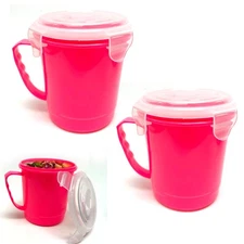 2 Pc Microwaveable Plastic Food Container Bowl Lunch Soup Handle With Lid 1777ml