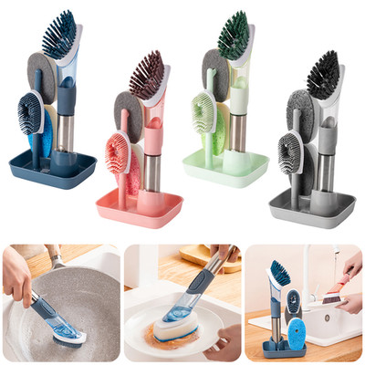New Multifunctional Dish Brush Household Kitchen Oily Sponge Long Handle Cleanin
