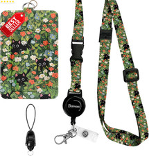 Black Cat ID Badge Lanyard Leather Holder Retractable Breakaway - US