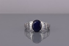 Sterling Silver 11mm Blue Sapphire White Topaz Baguette Band Ring 925 Sz: 10