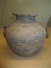 Ancient Han Dynasty 206 BCE-220CE Grey Pottery Pot Jar Ring Handles China