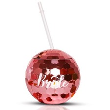 1 PC Team Bride Pink Disco Ball Cup with Straw for Bachelorette Party Bridal