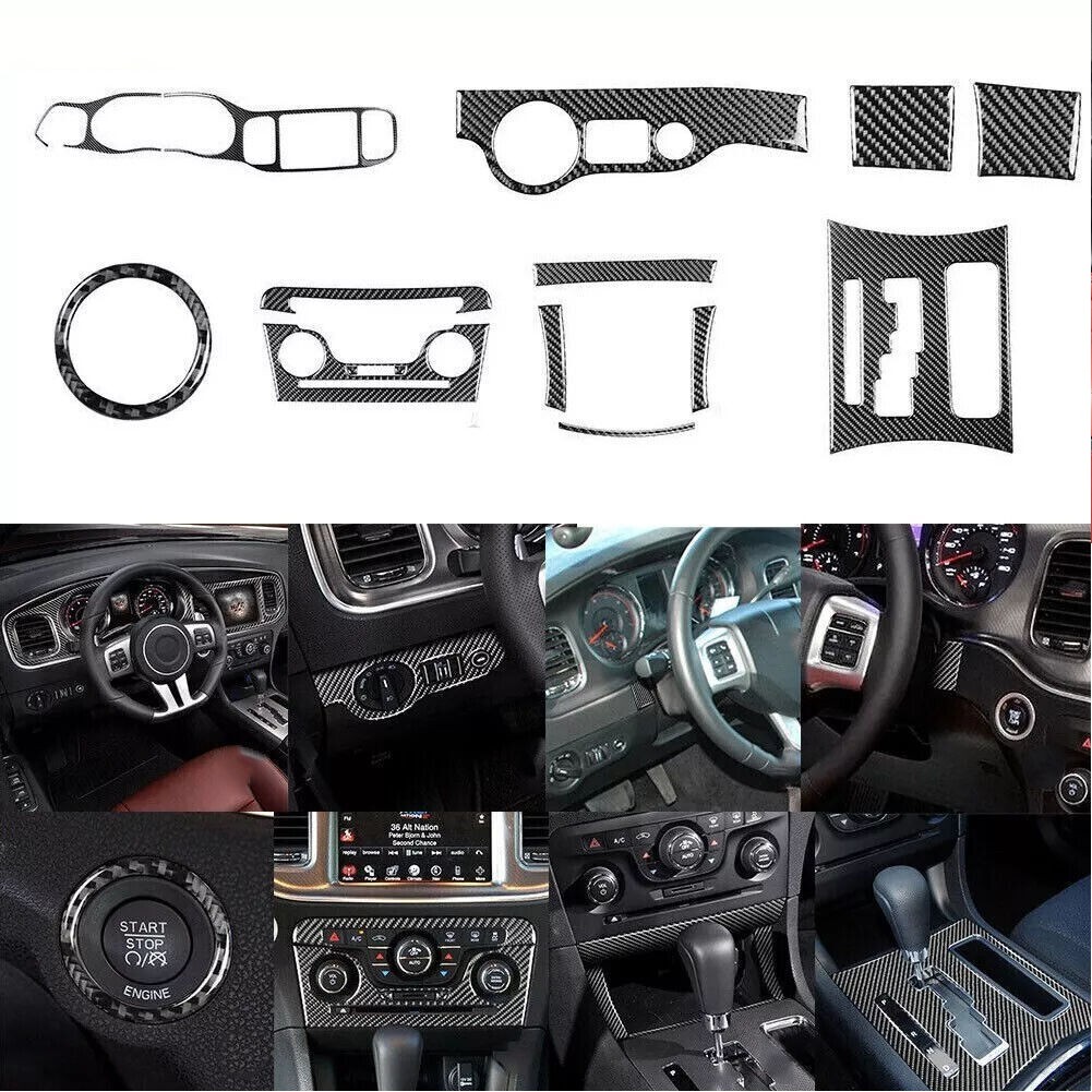18Pcs Real Carbon Fiber Interior Full Set Cover Trim For Dodge Charger 2011-2014