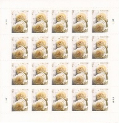 2011 USPS SHEET OF 20 FIRST CLASS LETTER STAMPS WEDDING ROSES 78¢