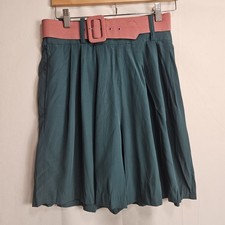 Vintage High Waisted Shorts NWT Green With Pink Belt Pleated Size Large