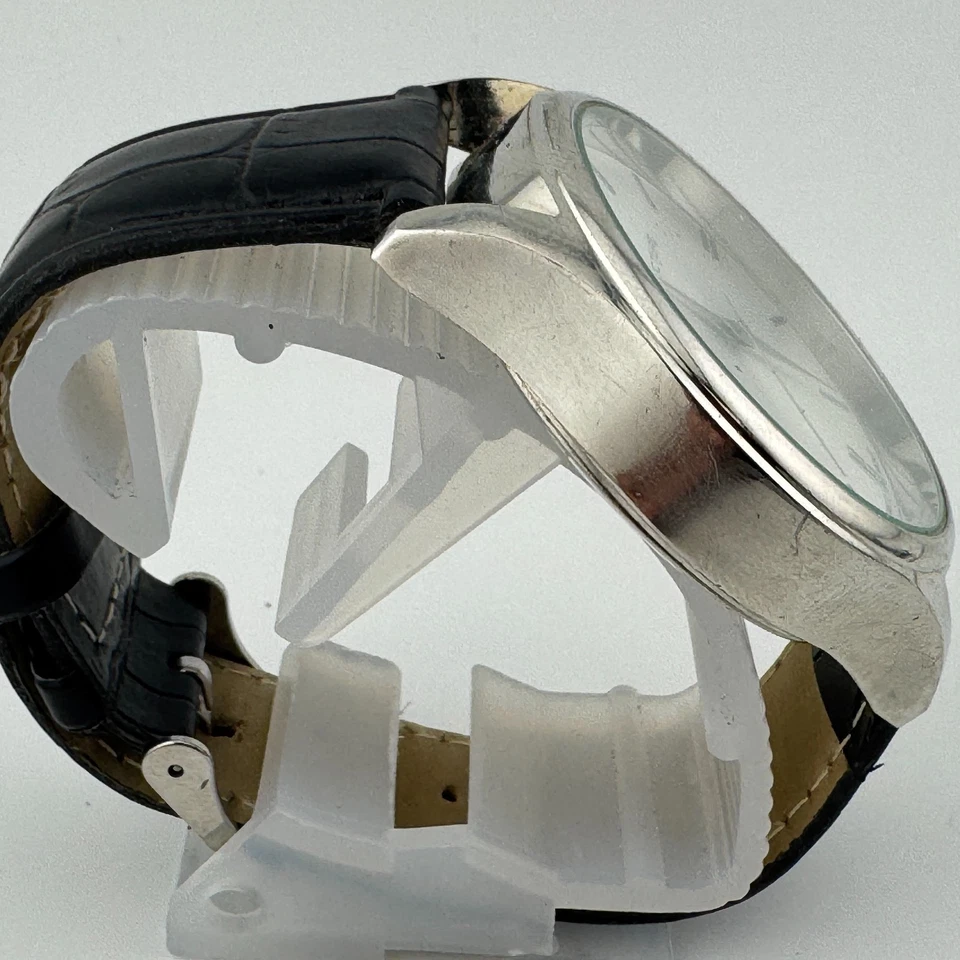 Reloj Cuarzo Estructura Vintage Hombre Plata Imitación Cuero Analógico 43mm Batería Nueva Foto 3 de 4