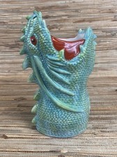 Iguana Tiki Mug Ceramic Cup 6.5" Tall Green Glaze 13 Oz New