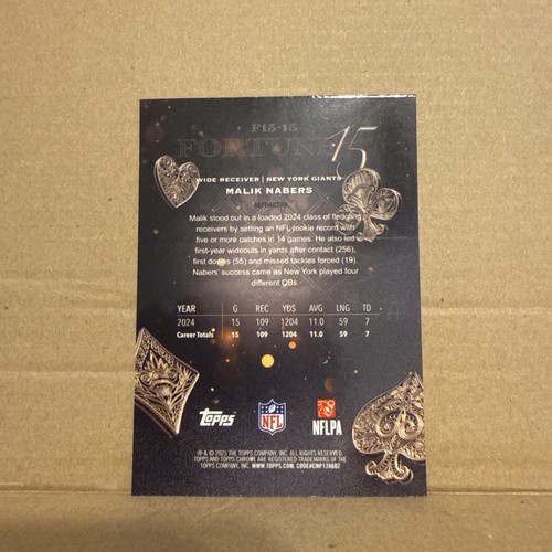 2025 Topps Chrome Football Malik Nabers Fortune 15 Refractor F15-15 Giants - Picture 4 of 4
