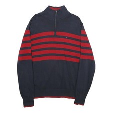 TOMMY HILFIGER Mens Blue  Red Patterned Pullover Jumper Crew Neck Cotton L