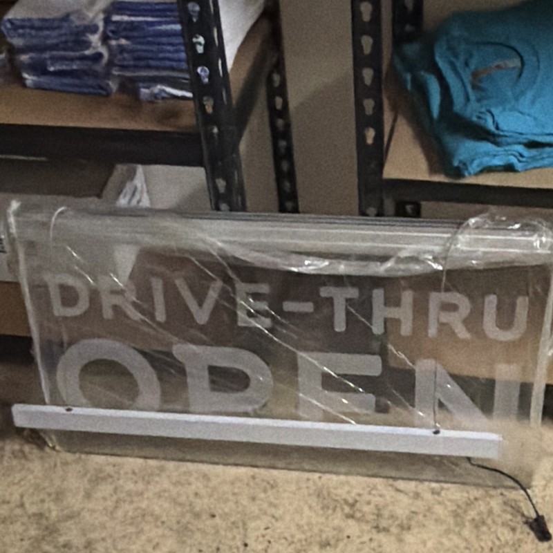 LED Drive-Thru Open Illuminated Sign Lighted Display, Silver- No AC/DC Converter
