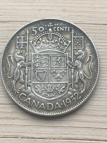 1952 Canadian 50 Cents Silver Coin 80%  Rare. Circulated