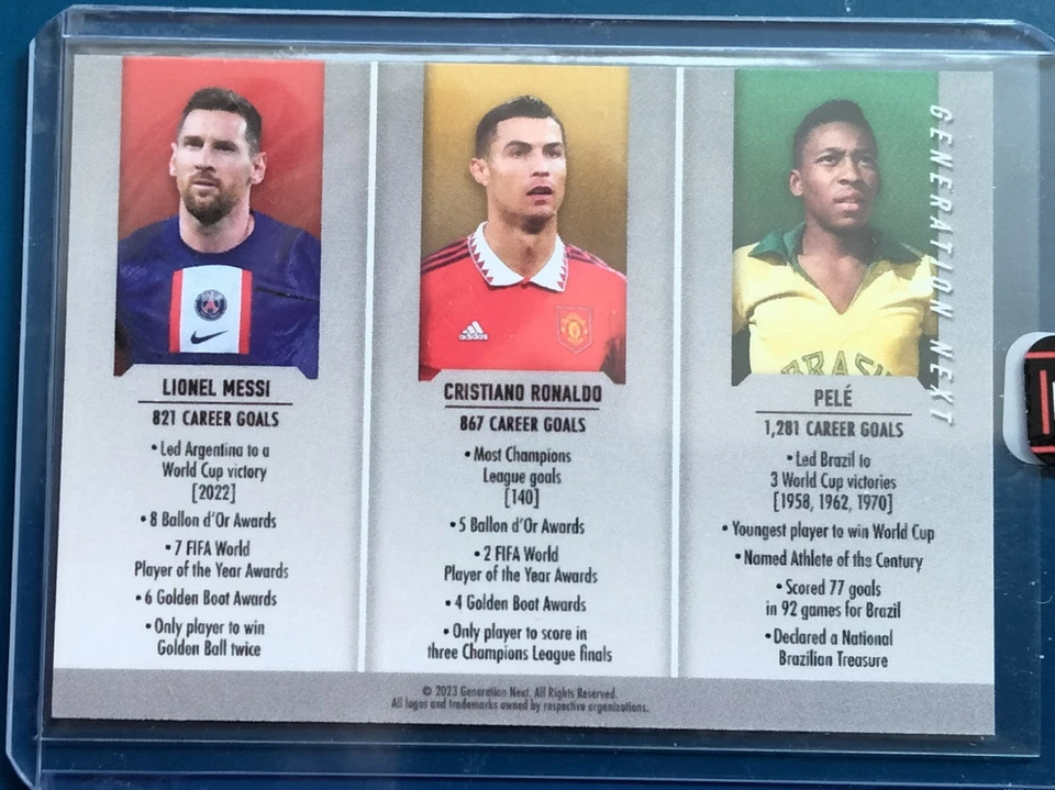 Tarjeta de fútbol rara Panini Prizm Lionel Messi, Christian Ronaldo, Pelé Foto 2 de 2
