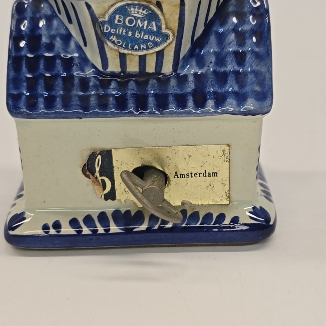 Vintage Boma Delft Blauw Holland Music Box Windmill Moves Blue & White Works