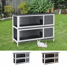 PawHut Wooden Bunny Cage w/ Dividers and Pull Out Trays for Outdoors