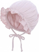 Baby Girl Cotton Muslin Bonnet - Vintage Ruffle Lace Newborn Sun Hat Adjustable
