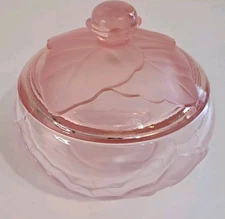 Viking Glass Cabbage Leaf Satin Pink Candy Dish Bowl With Lid