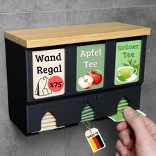 Tee Aufbewahrung Wand Teebeutelspender Teebox Organizer Teeregal hängend schwarz