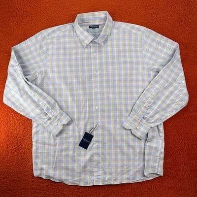 PETER MILLAR Mens XXL 2XL Milo Cotton Sport Shirt Blue Frost Plaid $250