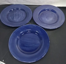 3 Pottery Barn Sausalito Cobalt Blue Ceramic Dinner Plates 12" Wide