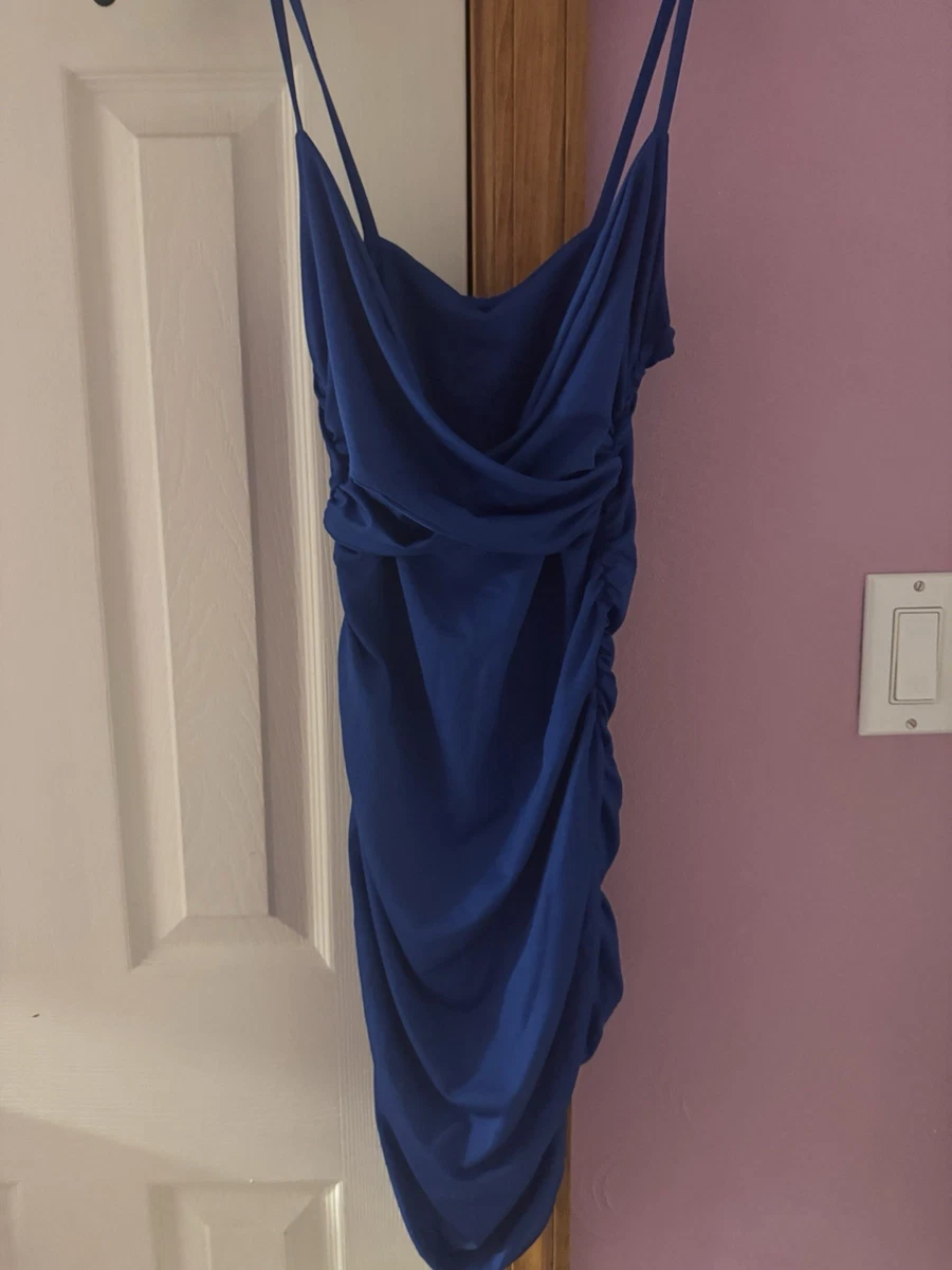 blue satin ruched side strappy bodycon dress Buy MissPap Satin Ruched Side Strappy Slip Dress In Blue