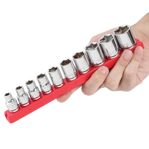 11-Piece 3/8 Inch Drive SAE Socket Set Chrome Vanadium Steel W/ Removable Rail - Picture 8 of 11