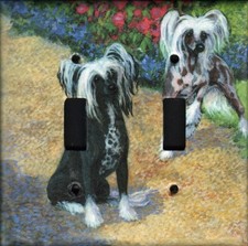 Chinese Crested Art Printed on a Double Toggle light switch plate, made in USA