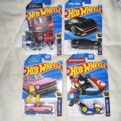 Hot Wheels Screen Time Diecast Lot of 4 Optimus Prime/K.I.T.T./Simpsons