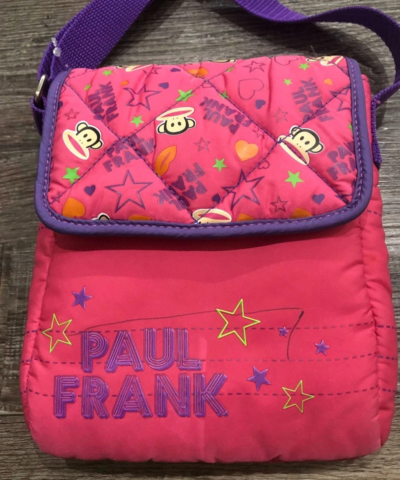 Bolso Pequeño Denim Y2K Paul Frank Rosa y Púrpura De Colección con Correa Foto 3 de 4