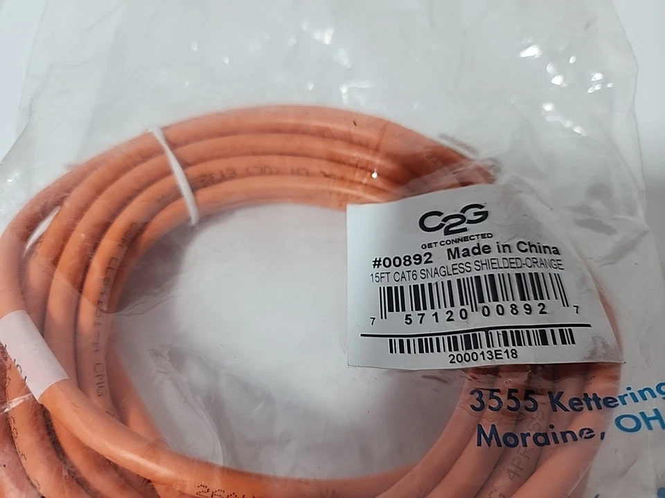 New C2G 00892  15FT CAT6 SNAGLESS SHIELDED (STP) NETWORK PATCH CABLE - ORANGE - Image 2 of 3