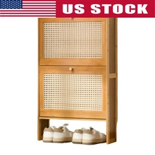 Slim Shoe Cabinet with 2 Flip Drawers Free Standing Shoe Rack for Indoor Outdoor