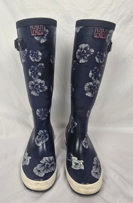 Helly Hansen Veierland 2 Graphic Floral Blue Tall Work Rain Boots Women's sz 7