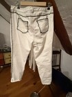 Per Se White Denim Eyelet Floral Pearl Embroidered Pants Size 8 Casual Summer — photo 3