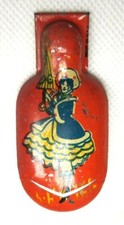 Vintage Tin Lithograph Clicker Noisemaker, Woman with Parasol Design, U.S.A.