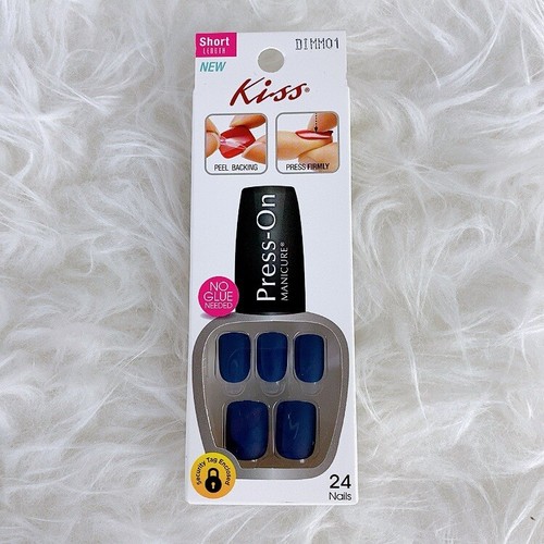 Kiss Impress Press On Nails Navy Blue Matte Short Squoval Groove It