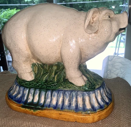 VTG French Country Style Standing Pig On Pedestal 9.75”T 11”L 6 3/8”W