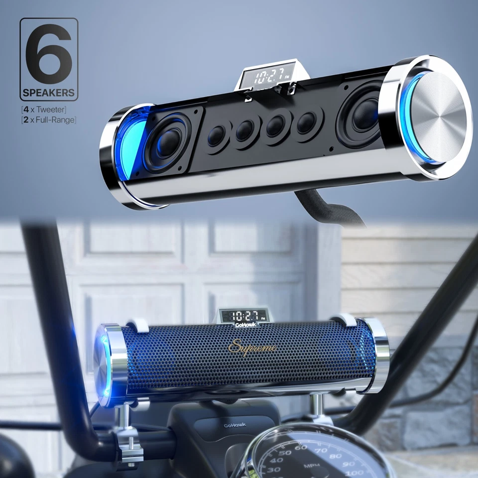 Waterproof Motorcycle Stereo 6 Speakers Audio System Bluetooth 300W Amp FM Radio - Image 2 of 4