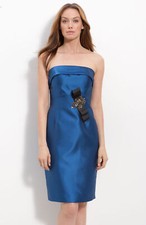 JS Collections Beaded Twill Strapless Sheath Dress Sz 16 Royal Blue