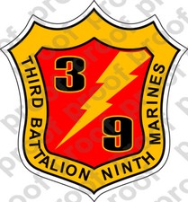 STICKER USMC UNIT  3RD BATTALION 9TH MARINE REGIMENT  ooo  USMC Lisc No 20187