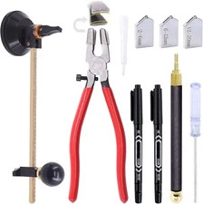 9 Pcs Glass Cutting Tool Set Kit Includes Adjustable Circular Glass Cutter