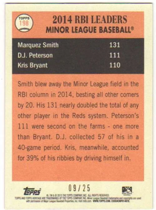 2015 Topps Heritage Minor League Orange /25 #198 Kris Bryant Smith Peterson - Image 2 of 2