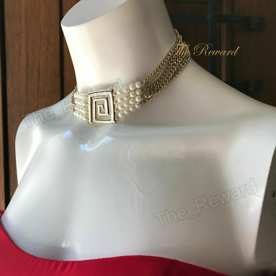 FREEDOM of TOPSHOP CHOKER NECKLACE , FAUX PEARL GOLD TONE CENTER PIECE - Image 2 of 4