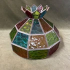 Vtg Tiffany Style Stained Glass Lamp Shade/Hanging Chandelier Crown Top 12”x9.5"