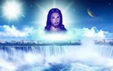AMAZING Image of JESUS  over a waterfall 6 1/2 x 10-1/2 Inches GLOSSY PRINT