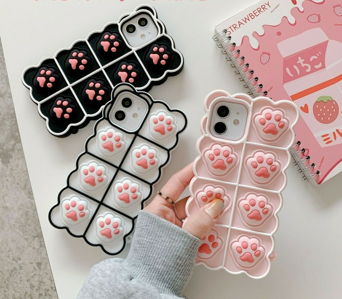 New Cute Cat Paw Fidget Push Bubble Phone Case For IPhone 6-12p Samsung  A/S/Note | eBay