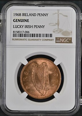1968 Ireland 1p - NGC Genuine - Lucky Irish Penny - Lustrous