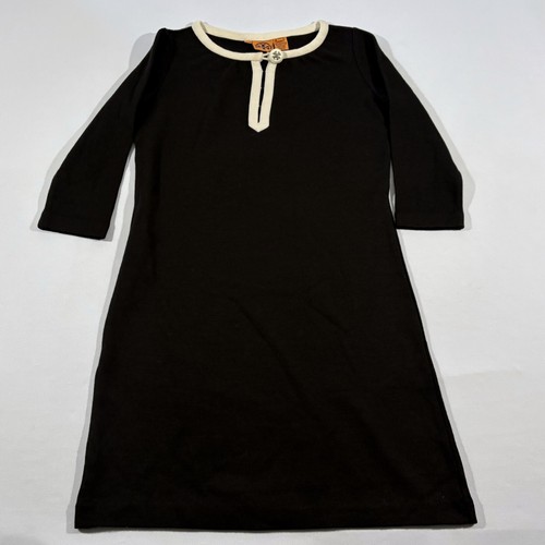 Tory Burch Olympe Black Ivory Shift Dress 3/4 Sleeve Wool Blend Goth Work Sz XS