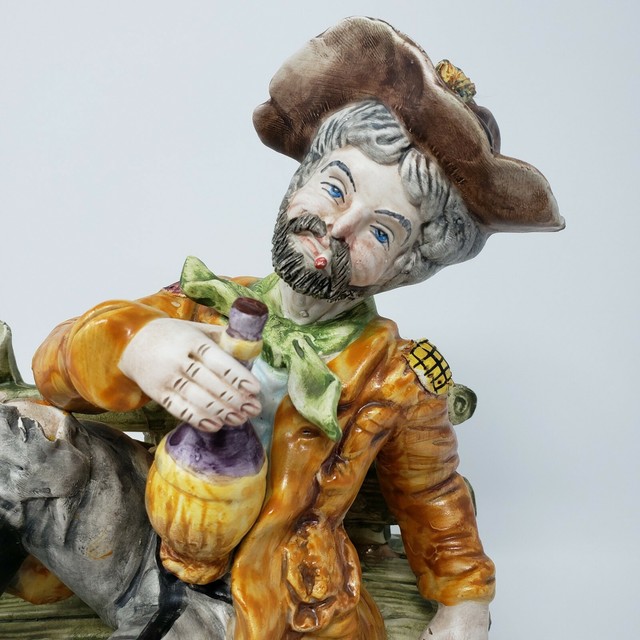 Rare Large Vintage Hobo/Tramp on Bench Figurine, Capodimonte Italy