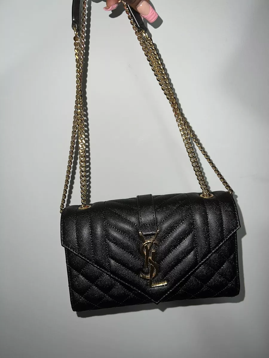 YSL SAINT LAURENT ENVELOPE SMALL BAG IN MIX MATELASSÉ LEATHER CROSSBODY  BLACK