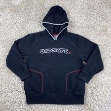 old navy youth boys medium long sleeve fleece hooded sweater pullover black