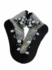 WHITE, BLUE  YELLOW DAISY FLORAL EMBROIDERED SHEER BLACK SOCKS 1PR WOMENS NEW